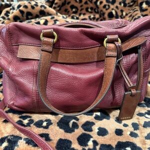 Fossil Women's Burgundy Leather Satchel Bag